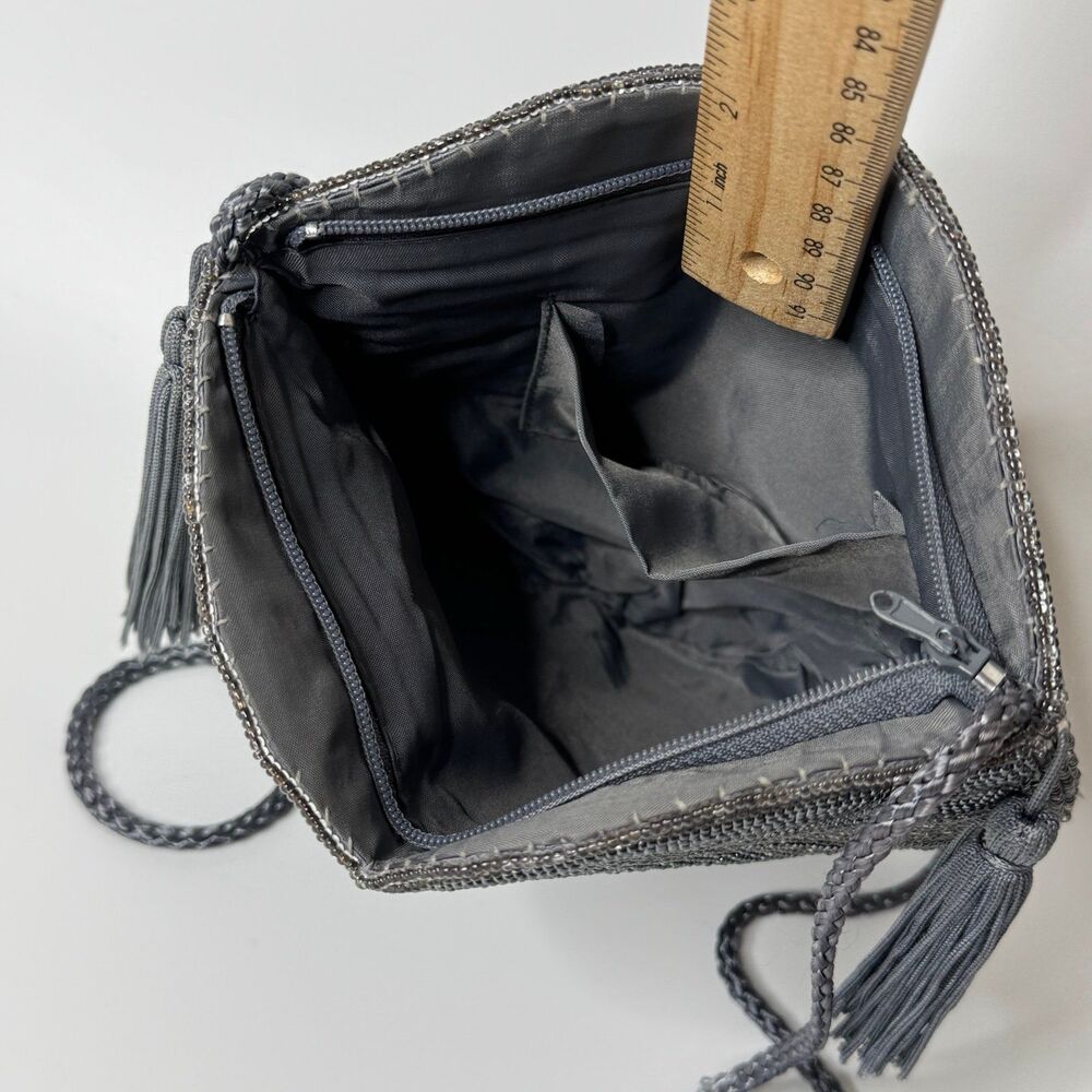 Beaded Purse Grey Elegant Small Shoulder Bag Theater Old Money Opera Cocktail - Picture 8 of 10